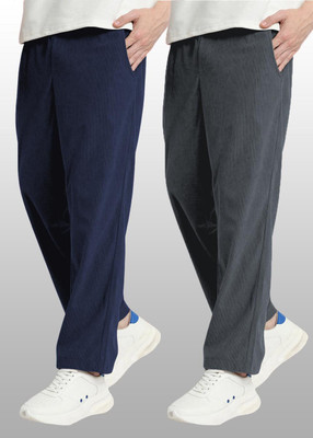 FOXTER Solid Men Grey, Blue Track Pants