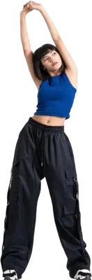 Divain Solid Women Black Track Pants