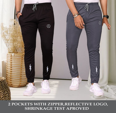 ANAND Printed Men Black, Grey Track Pants
