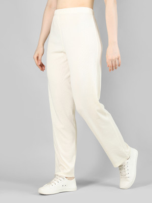 CHKOKKO Solid Women White Track Pants