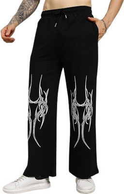 Genrexity Printed Men Black Track Pants