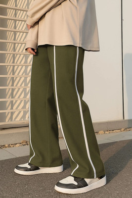 LOTHRIC Self Design, Striped Men Green Track Pants