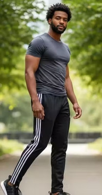 L Fashion Jeans Striped Men Black Track Pants