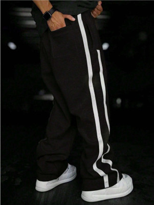 CULISH Striped Men Black Track Pants