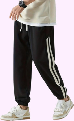 METRONAUT Solid, Striped Women Black Track Pants