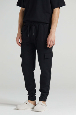 KOTTY Solid Men Black Track Pants