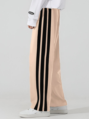 Jump Cuts Striped Men Beige Track Pants