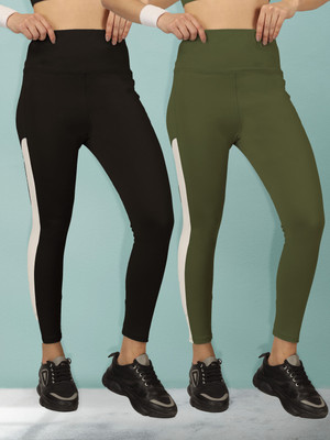 BEYOGINI Solid, Striped Women Black, Green Track Pants