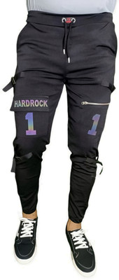 Wild Magic Self Design Men Black Track Pants