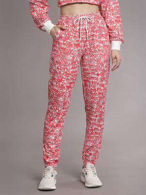 KASSUALLY Printed Women Red Track Pants