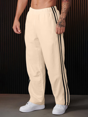 Jump Cuts Colorblock Men Beige Track Pants