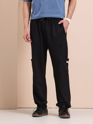 Mast & Harbour Solid Men Black Track Pants