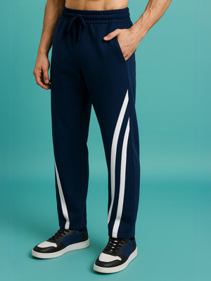 Ho Bindaass Colorblock Men Dark Blue Track Pants
