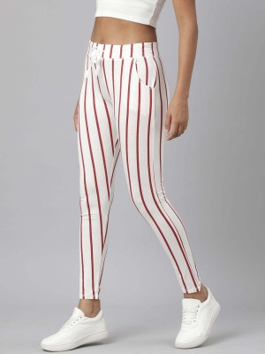 Showoff Striped Women White Track Pants