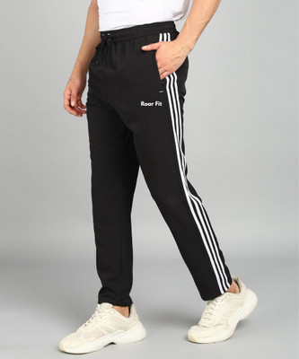 ROAR FIT Striped Men Black Track Pants