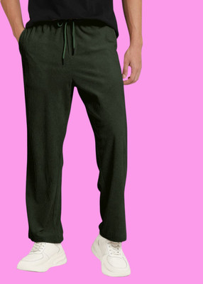 NIVEDANM Solid Men Dark Green Track Pants