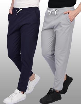 FOXTER Solid Men Silver, Blue Track Pants