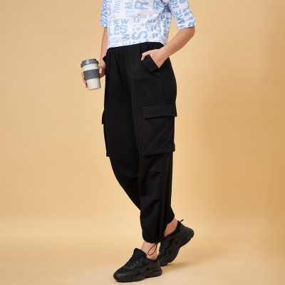 Ajile By Pantaloons Solid Women Black Track Pants