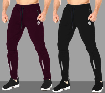 FLYZEN Self Design Men Black, Maroon Track Pants
