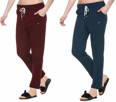 Afronaut Solid Women Maroon, Blue Track Pants