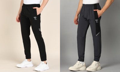 YUNEK Self Design Men Black, Grey Track Pants