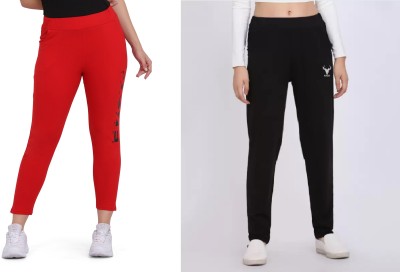 zazbi Solid Women Black, Red Track Pants