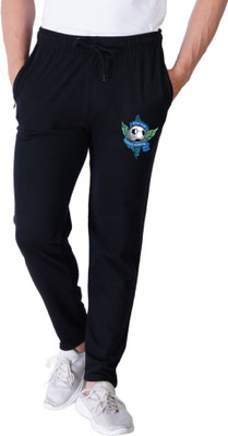 Peach Blossom Solid, Printed Men Black Track Pants