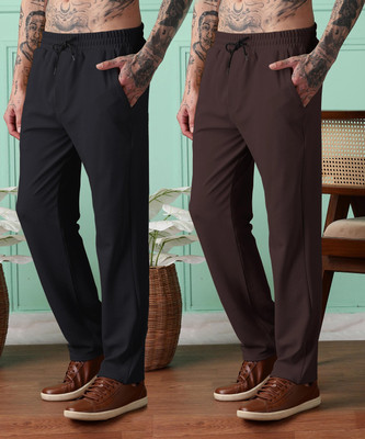 FOXTER Solid Men Black, Brown Track Pants
