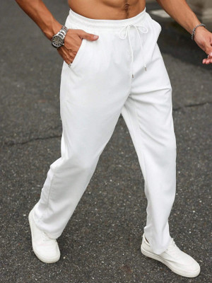 Dockstreet Solid Men White Track Pants