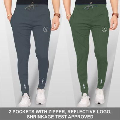 Kashvi Solid Men Grey, Dark Green Track Pants