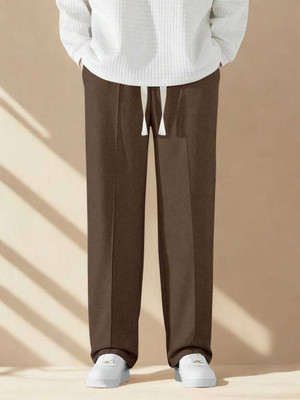 lime verse Solid Men Brown Track Pants