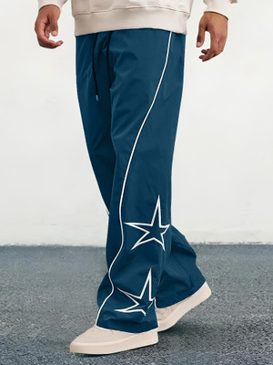 Jump Cuts Printed Men Blue Track Pants