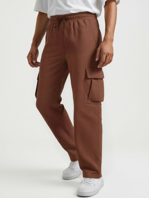 Glitchez Solid Men Brown Track Pants