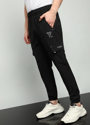 YUNEK Solid Men Black Track Pants