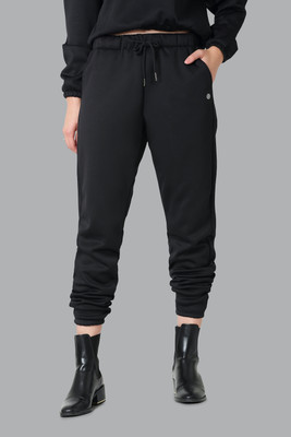 VAN HEUSEN Athleisure Drawstring Waist And Functional Pockets Printed Women Black Track Pants