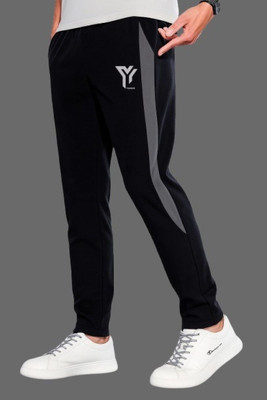 YUNEK Solid, Striped Men Black Track Pants