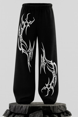 Genrexity Printed Men Black Track Pants