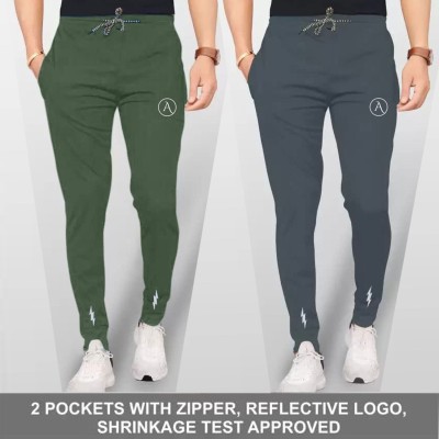 Kashvi Solid Men Dark Green, Grey Track Pants