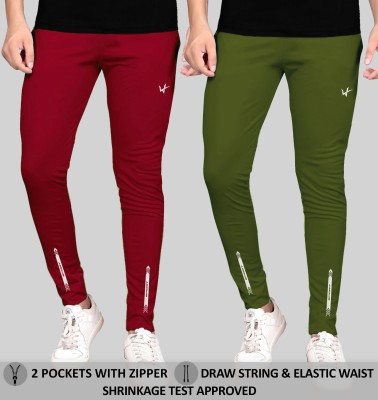 BEING WANTED Solid Men Olive, Red Track Pants