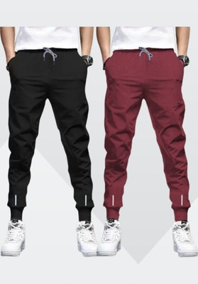 Reya Solid Men Maroon, Black Track Pants