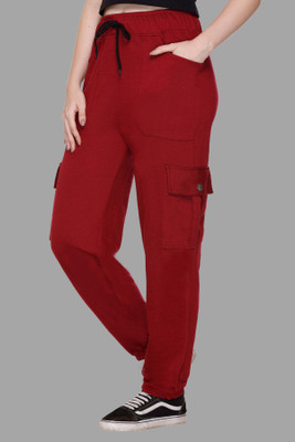 White Moon Solid Women Maroon Track Pants