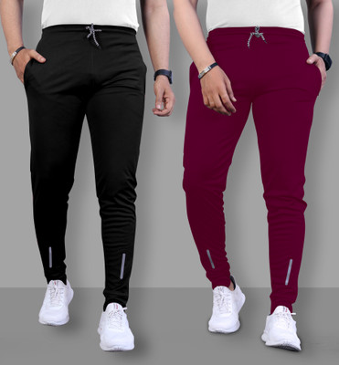 Z-DEVIL Self Design Men Black, Maroon Track Pants