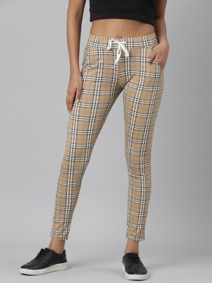 Showoff Checkered Women Beige Track Pants