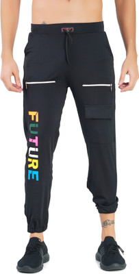 MindsArt Self Design Men Black Track Pants
