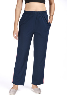E-MAX Solid Women Blue Track Pants