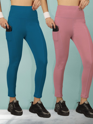 BEYOGINI Solid Women Blue, Pink Tights