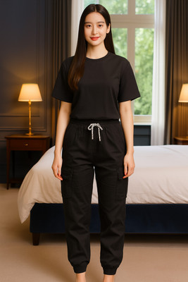 Ashyora Self Design Women Black Track Pants