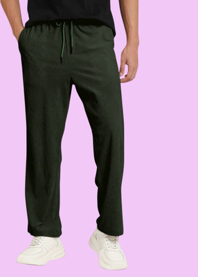 NIVEDANM Solid Men Dark Green Track Pants