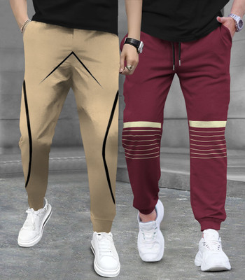TRIPR Printed Men Beige, Maroon Track Pants
