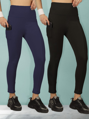 BEYOGINI Solid Women Black, Blue Tights